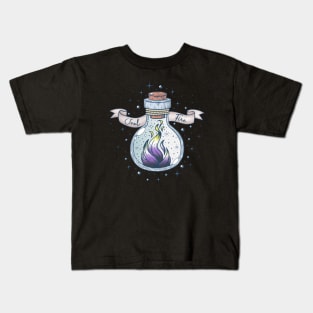 Nonbinary Fire Occult Bottle LGBT Pride Flag Kids T-Shirt